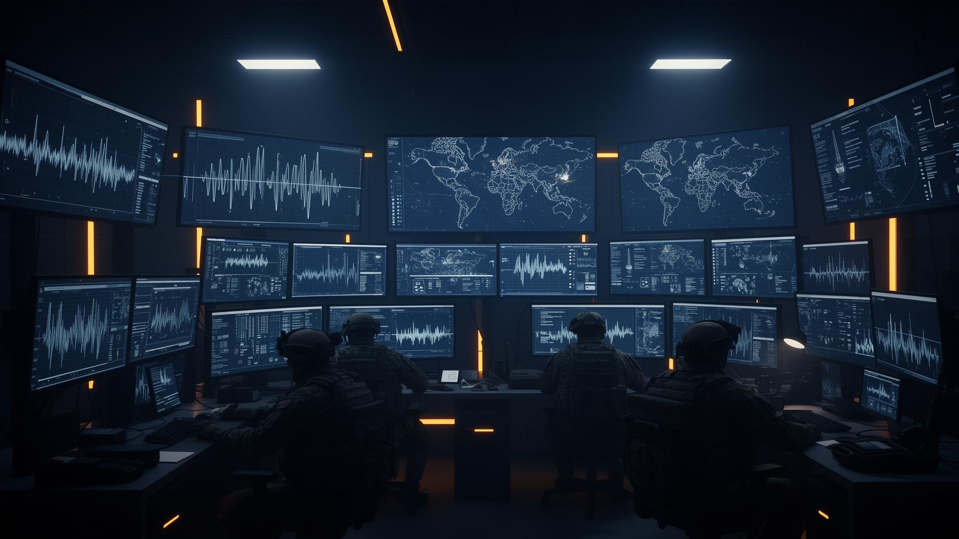 Operations center with intelligence displays